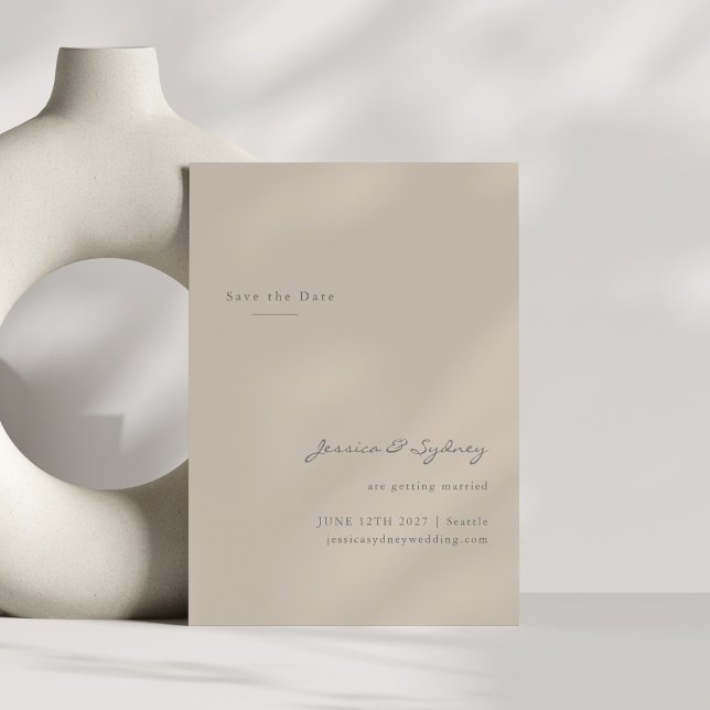 Minimalist Modern Beige Taupe Script Save The Date Postcard (Creator Uploaded)