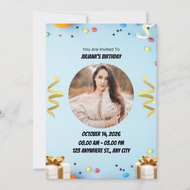 Minimalist Modern Birthday Party Card (Front)