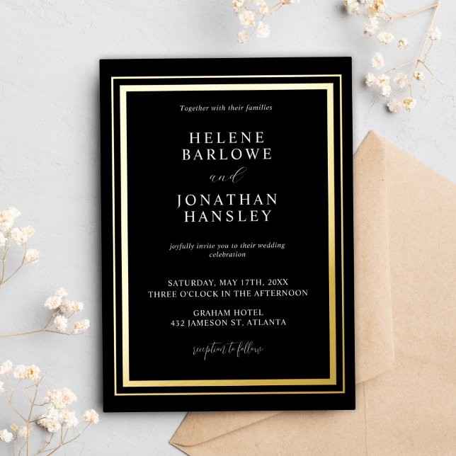 Minimalist Modern Black And Gold Elegant Wedding (Minimalist Modern Black And Gold Elegant Wedding Foil Invitation)