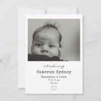 Minimalist Modern Black and White Baby Photo Birth