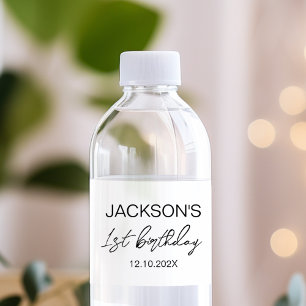 Minimalist Modern Black and White Birthday Water Bottle Label