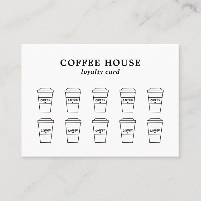 Minimalist Modern Black and White Creative Coffee Loyalty Card (Front)