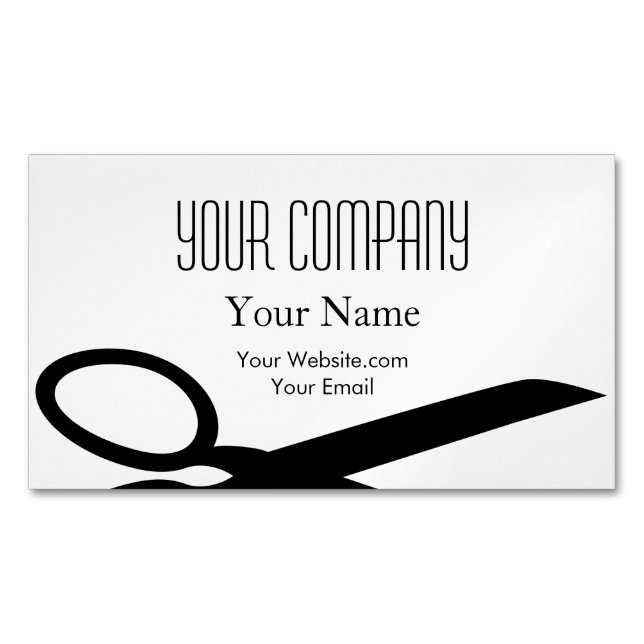 Minimalist Modern Black and White Hair Stylist, Magnetic Business Card (Front)