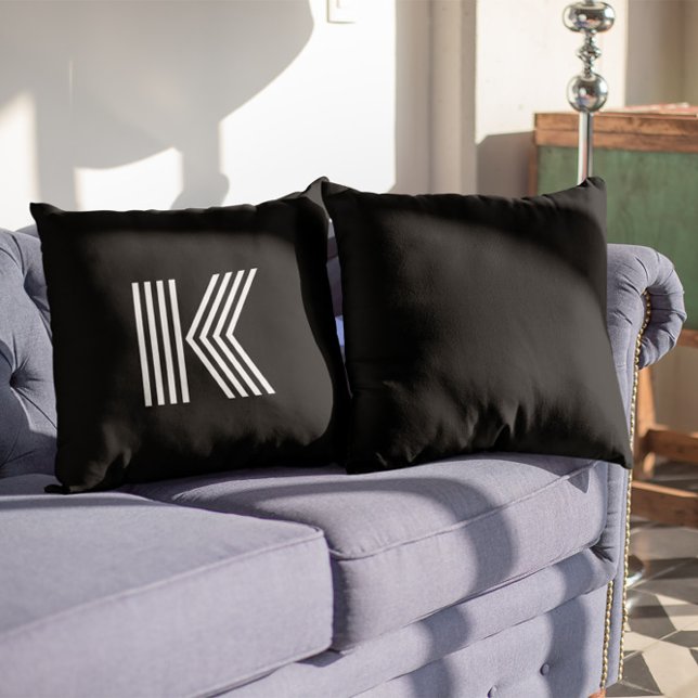 Minimalist Modern Black and White Monogram Cushion (Minimalist Modern Black and White Monogram Throw Pillow)