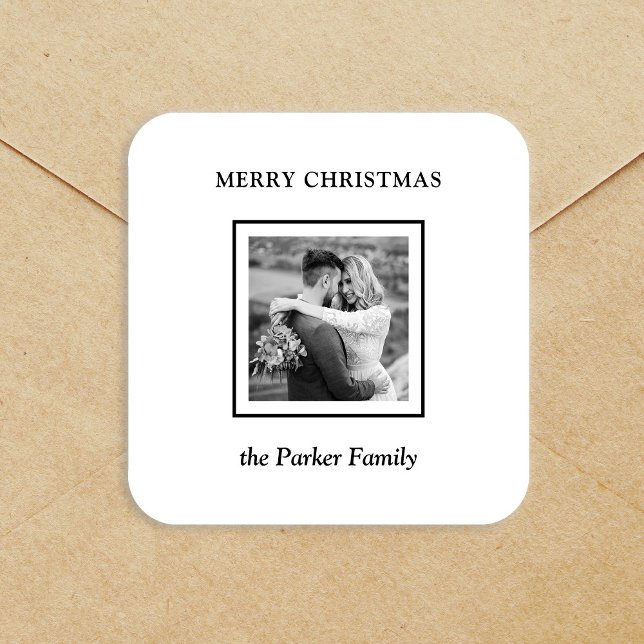 Minimalist Modern Black and White Photo Christmas Square Sticker (Creator Uploaded)