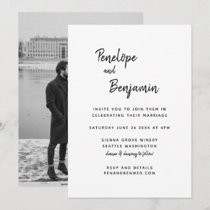 Minimalist Modern Black and White Photo Wedding Invitation