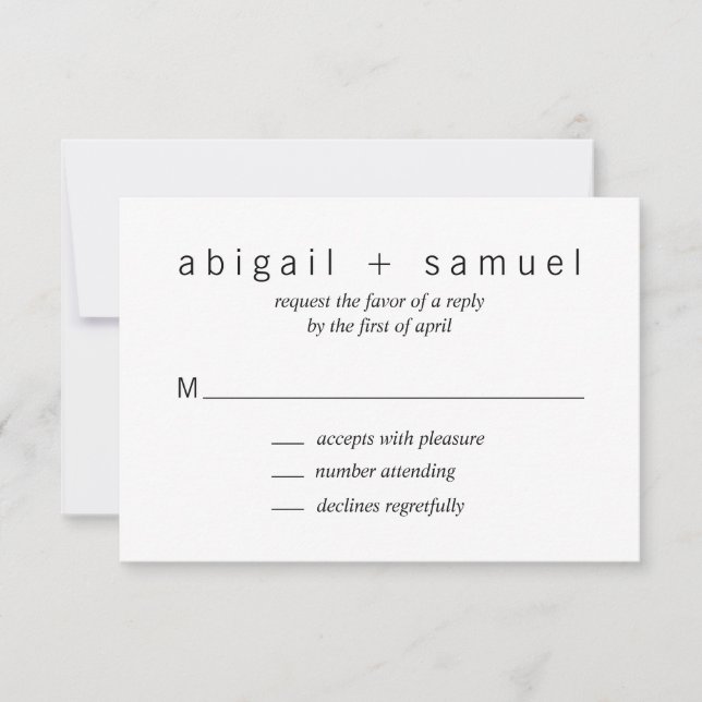 Minimalist Modern Black and White Wedding RSVP Card (Front)