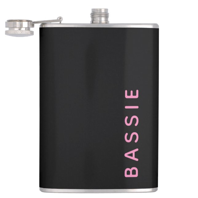 Minimalist modern black custom name hip flask (Opened)