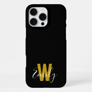 Minimalist Modern Black Gold Monogram iPhone 16 Pro Max Case