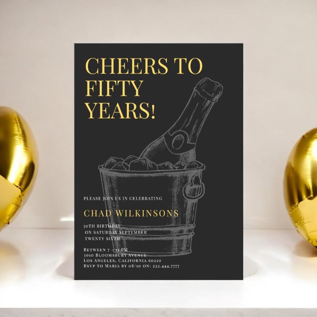 Minimalist modern Black Gold  photo 50TH Birthday  Invitation (fifty,50th birthday invitations,modern,typography,adult birthday party,photo,milestone,stylish)