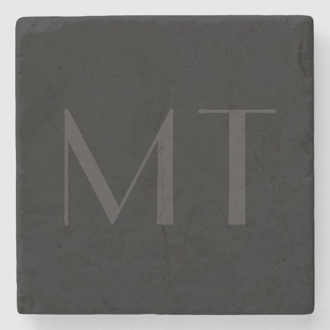 Minimalist Modern Black Grey Elegant Monogram Stone Coaster (Front)