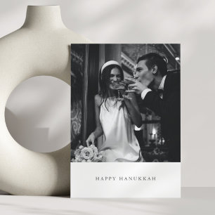 Minimalist Modern Black Hanukkah Photo Wedding Holiday Card