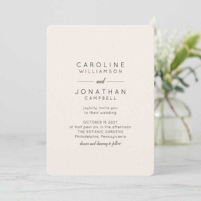 Minimalist Modern Black Ivory Full Name Wedding Invitation (Standing Front)
