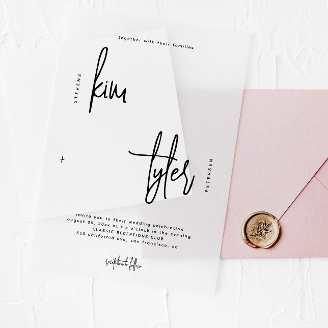 Minimalist modern black script clear wedding acrylic invitations (Creator Uploaded)