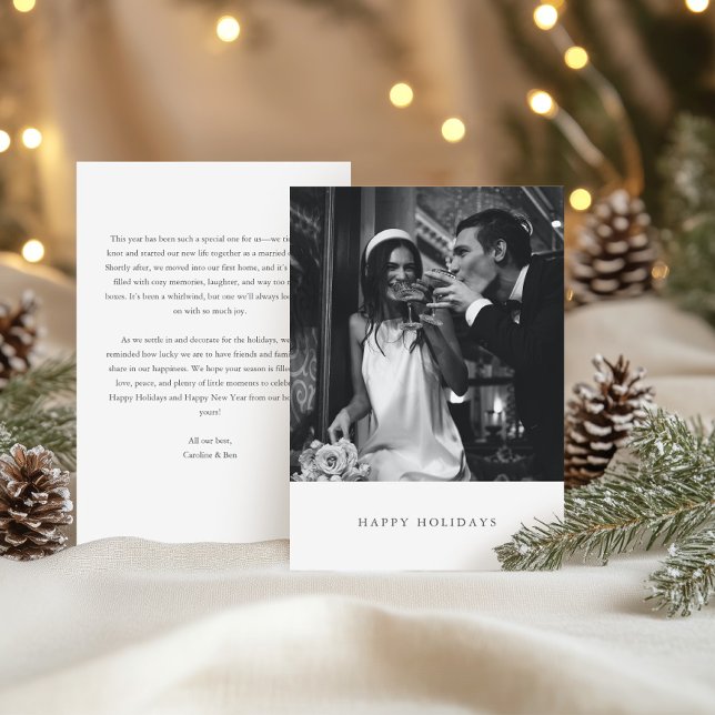 Minimalist Modern Black Typography Photo Wedding Holiday Card (Creator Uploaded)