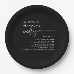 Minimalist Modern Black Wedding Fun Facts Paper Plate