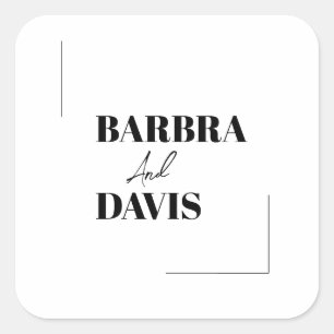 Minimalist Modern Black & White Bold Names Square Sticker