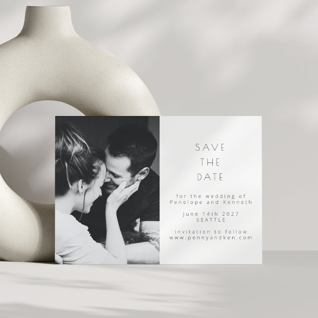 Minimalist Modern Black White Casual Photo Save The Date (Creator Uploaded)
