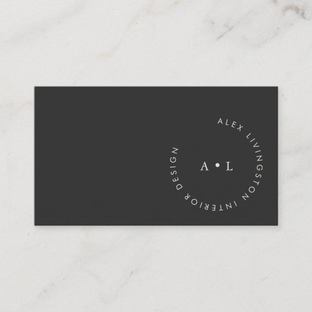Minimalist Modern Black White Circle Monogram Business Card (Front)