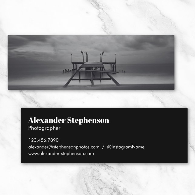 Minimalist Modern Black White Clean Photo Mini Business Card (Creator Uploaded)
