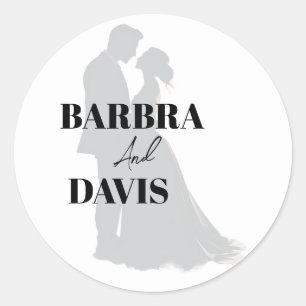 Minimalist Modern Black & White Couple Silhouette Classic Round Sticker