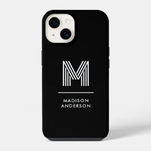 Minimalist Modern Black White Custom Monogram iPhone 14 Case