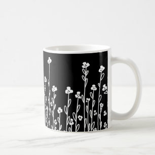 Minimalist modern black white doodle floral coffee mug