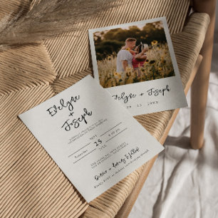 Minimalist Modern Black & White Photo Boho Wedding Invitation