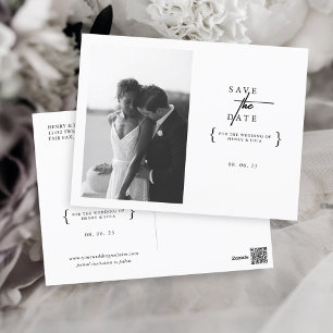 Minimalist Modern Black White Photo Save the Date Postcard