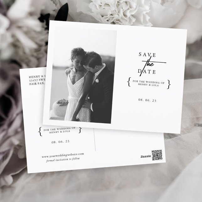 Minimalist Modern Black White Photo Save the Date Postcard (Creator Uploaded)