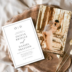 Minimalist Modern Black White Photo Wedding Invitation