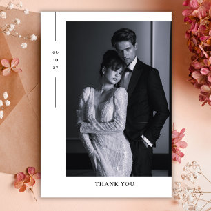 Minimalist Modern Black White Photo Wedding  Thank You Card