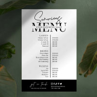 Minimalist Modern Black White Salon Services Menu