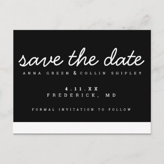 Minimalist Modern Black & White Save the Date Postcard