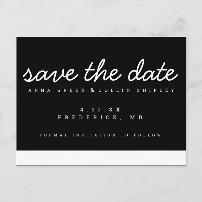 Minimalist Modern Black & White Save the Date Postcard (Front)