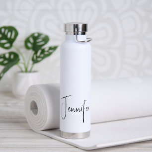 Minimalist Modern Black White Script Name Water Bottle