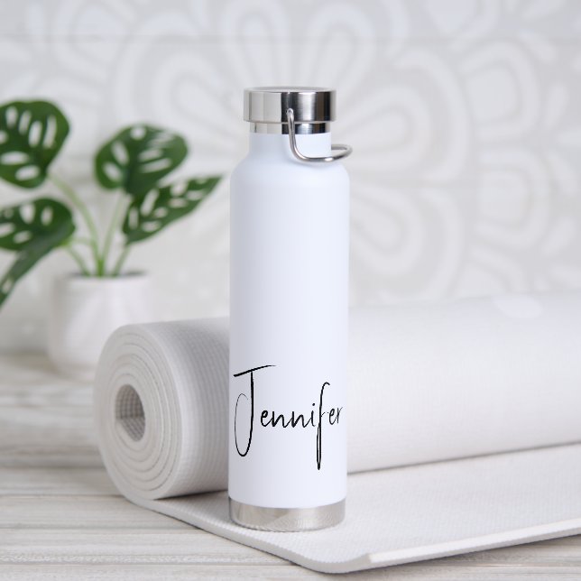 Minimalist Modern Black White Script Name Water Bottle (Yoga)