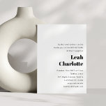 Minimalist Modern Black White Simple Bat Mitzvah Invitation<br><div class="desc">Modern Minimalist Black White Retro Simple Wedding Bat Mitzvah Invitation</div>