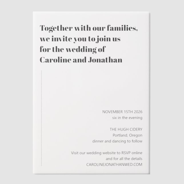 Minimalist Modern Black White Simple Wedding Vellum Invitations (Front)