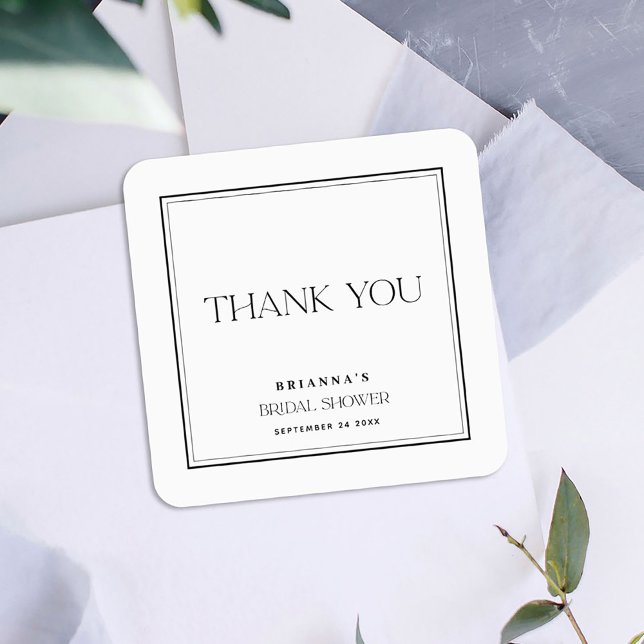 Minimalist Modern Black & White Thank You Square Sticker (Creator Uploaded)