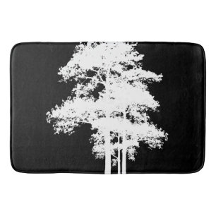 Minimalist modern black white tree silhouette bath mat