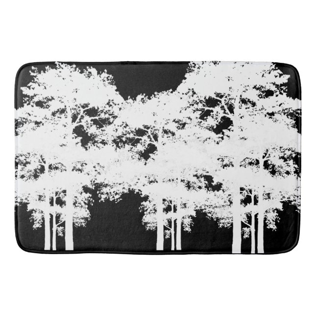 Minimalist modern black white tree silhouette bath mat (Front)