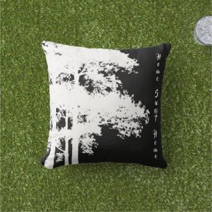 Minimalist modern black white tree silhouette cushion