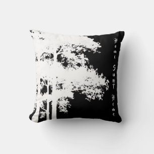 Minimalist modern black white tree silhouette cushion