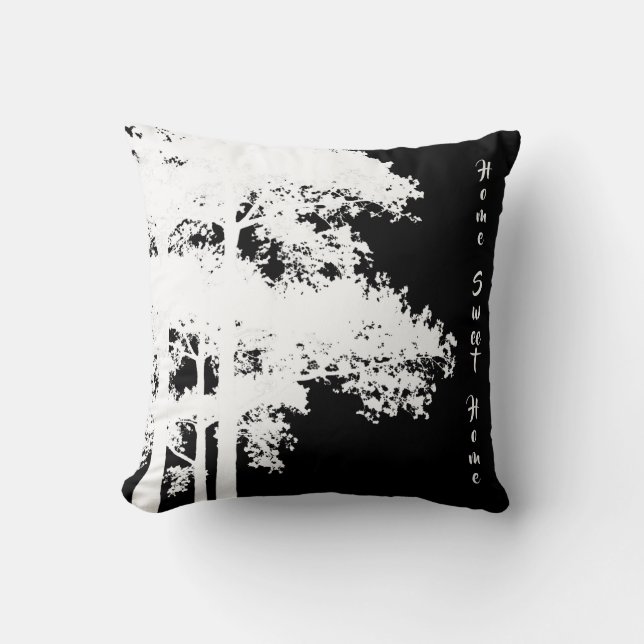 Minimalist modern black white tree silhouette cushion (Front)