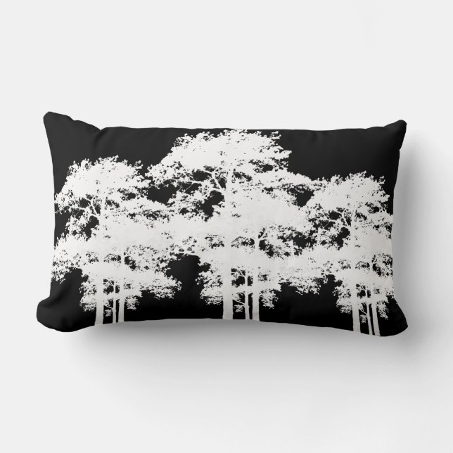 Minimalist modern black white tree silhouette lumbar cushion (Front)