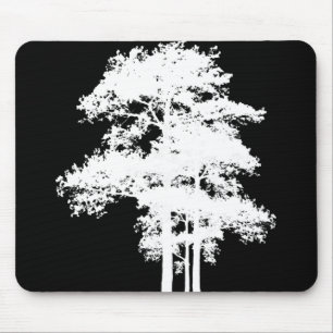 Minimalist modern black white tree silhouette mouse pad
