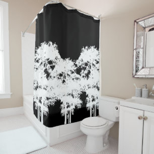Minimalist modern black white tree silhouette shower curtain