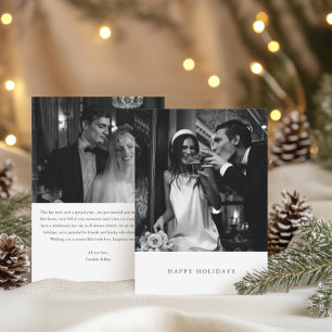 Minimalist Modern Black White Two Photo Wedding Holiday Card