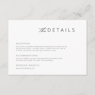 Minimalist Modern Black White Wedding Details Enclosure Card